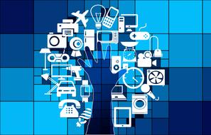 silhouette of a hand on the background of the world wide web
