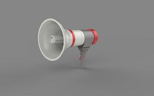 Grey, red and white megaphone, at grey background, on clipart