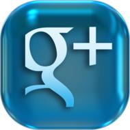 Blue, 3d icon of Google Plus, at white background