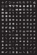 set of white web icons at black background