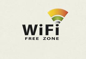 Colorful, gradient WI Fi Free Zone" sign, clipart