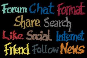 Colorful social media terms on the blackboard