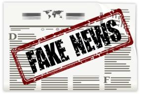 Red and black "Fake News" sign on a newspaper, clipart