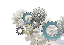 Colorful metal gears of time, at white background, on clipart
