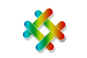 Colorful, gradient "Social Media" sign, with shadow, at white background, clipart