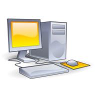 gray computer with yellow screen on white background