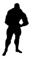 Black silhouette of a man with muscles at white background