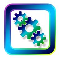 Colorful, shin icons with the gears, in light, clipart