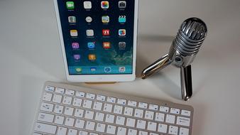 Microphone Keyboard Tablet at home office