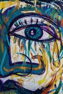 Close-up of the beautiful eye of the colorful graffiti on the wall