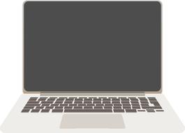 White and black laptop with the black screen, at white background, on clipart