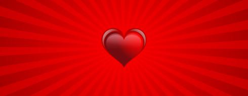 Beautiful red heart, at background with red background with lines of different shades, on clipart