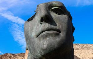 half of a man's head as a sculpture