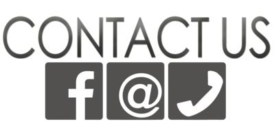 Grey "Contact US" sign and social media logos, at white background, clipart