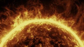 bright flame on the surface of the sun, close-up