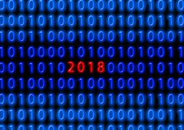 red number 2018 in blue binary code