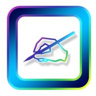 Colorful icon with the hand with pen, clipart