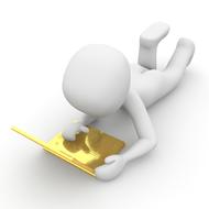 man with golden laptop as 3d model