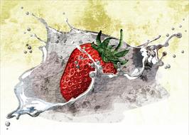 splashes from strawberries as a watercolor painting