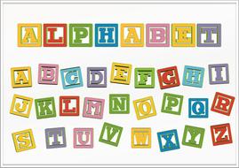 Colorful letters and "Alphabet" sign, at white background, clipart