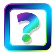 Colorful, shiny, gradient icon with the question mark, at white background, clipart