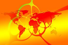 network between continents as orange background