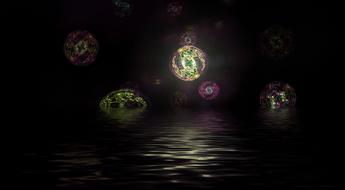 glowing objects over water, abstract digital art