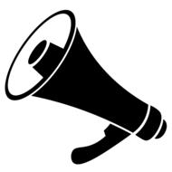 Black and white icon of megaphone, at white background, clipart