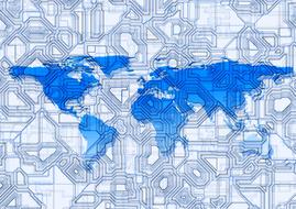 transparent circuit board at world map