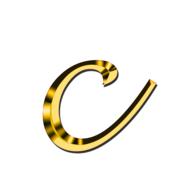 Beautiful, gold, 3d, glossy "C" letter at white background