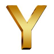 Beautiful, gold, glossy "Y" letter, at white background, clipart