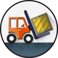 Icon of the forklift with cargo, on clipart