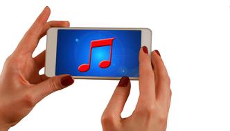 music notes on screen of smartphone, audio application