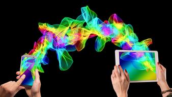 rainbow waves between smartphone and tablet