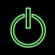 Green, neon "Power" sign, at black background, clipart