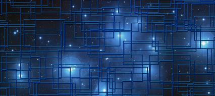 networking, blue grid at dark starry background