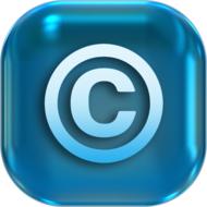 Shiny, blue and white "Copyright" icon, clipart