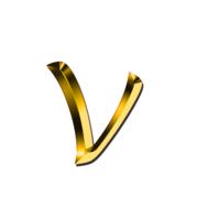 golden letter v on a white sheet