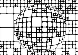 Black and white globe with lines, at checkered background, clipart