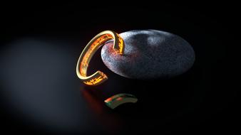 3d model of the shiny, beautiful wedding ring on the stone, in light and shadow, clipart