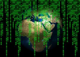 Green matrix and colorful Earth planet, clipart