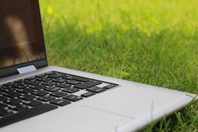 laptop computer on Green Grass Outdoor