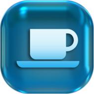 blue button with the image of a cup of coffee