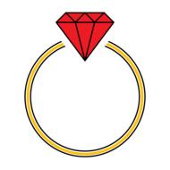 ring with a red diamond on a white background