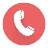 Red and white telephone icon for calling, at white background