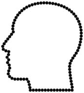Profile portrait of a black and white head, at white background, with gears, clipart