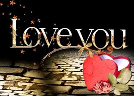 Beautiful and colorful clipart with "I Love You" sign, hearts, flowers and leaves on the pavement, clipart
