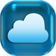 Blue and white, gradient icon of cloud, clipart