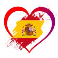 Colorful, beautiful, gradient heart, with the flag of Spain, at background with the red paint splatter, clipart