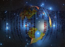 Colorful globe, with the binary code, at background o the space, with the colorful lights, clipart